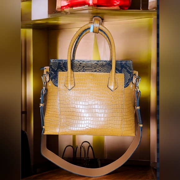 QIWANG Luxury Top-Handle Bag W/Embossed Crocodile Cowhide - Picture 2 of 16